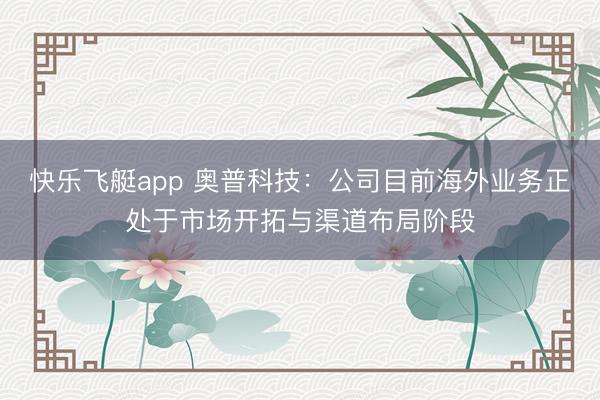 快乐飞艇app 奥普科技：公司目前海外业务正处于市场开拓与渠道布局阶段