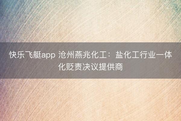 快乐飞艇app 沧州燕兆化工：盐化工行业一体化贬责决议提供商